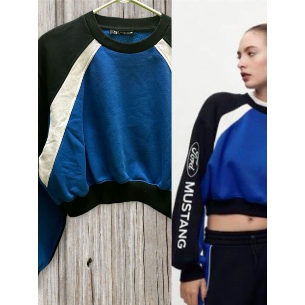 Zara Ford Mustang Cropped Colorblock Sweatshirt L